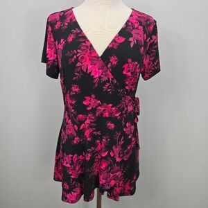 NWT Torrid Tunic Top 1 Floral Faux Wrap Waist Tie Popover Whimsigoth‎ Dark Fairy